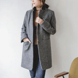 Notched-collar Single-breasted Wool Blend Coat