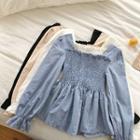Square-neck Shirred Long-sleeve Top