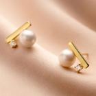 925 Sterling Silver Rhinestone Faux Pearl Earring 1 Pair - Gold & White - One Size