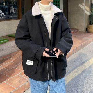 Lapel Fleece-lined Zip Jacket