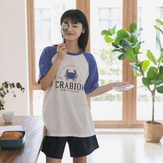 Crab Print Raglan Short-sleeve T-shirt