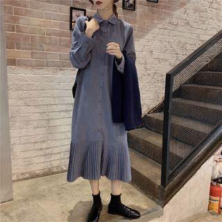 Long-sleeve Plain Midi Shirtdress / Long Sweater Vest