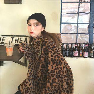Leopard Loose-fit Hooded Pullover As Figure - One Size
