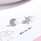 Non-matching Rhinestone Moon & Star Earring 1 Pair - Earrings - Star & Moon - One Size