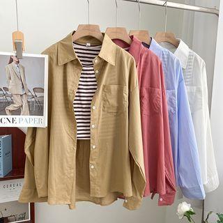 Set : Plain Oversize Shirt + Striped Tank Top