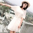 Short-sleeve Tie-waist A-line Mini Dress/ Midi Dress