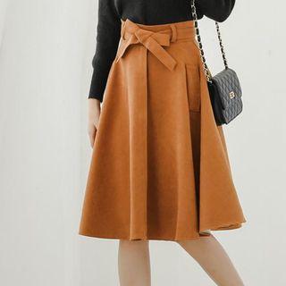 Tie-waist A-line Faux Suede Skirt