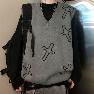 Crisscross Print Sweater Vest