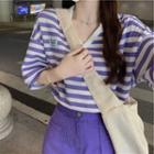 Elbow-sleeve Striped Polo Shirt / Mini Skirt