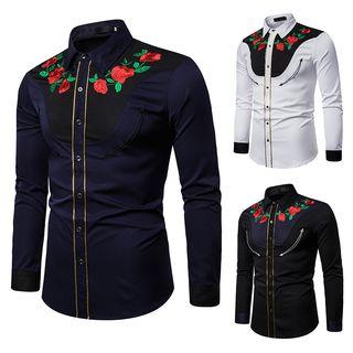 Long-sleeve Embroidered Rose Shirt