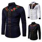Long-sleeve Embroidered Rose Shirt