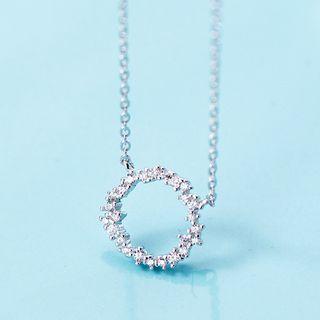 925 Sterling Silver Rhinestone Mini Hoop Necklace