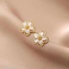 Flower Earring 1 Pair - S925 Silver Needle Earring - Flower - Gold Trim - White - One Size