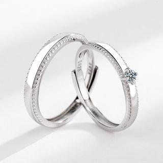 Couple Matching Rhinestone Sterling Silver Open Ring