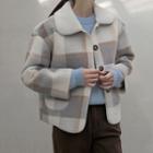 Collared Checked Faux-fur Jacket Gray - One Size