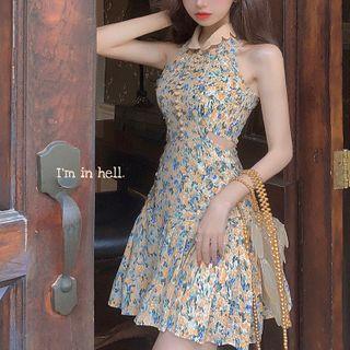 Floral Sleeveless Cutout Mini A-line Dress
