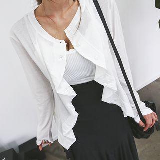 Button-front Shirred Cardigan