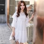 Set: 3/4-sleeve A-line Dress + Slipdress White - One Size