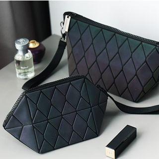 Iridescent Faux Leather Panel Zip Pouch