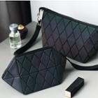 Iridescent Faux Leather Panel Zip Pouch