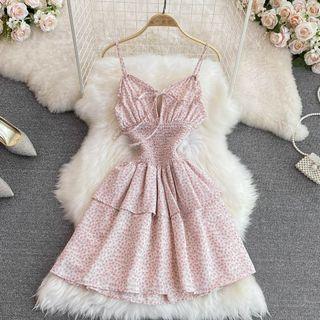 Spaghetti Strap Floral Tiered Mini Dress
