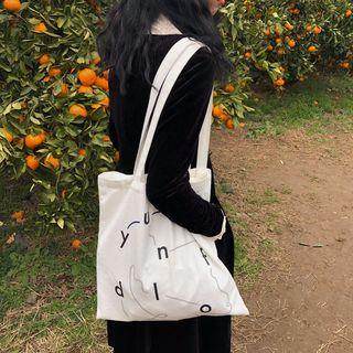 Canvas Tote Bag Letters - White - One Size