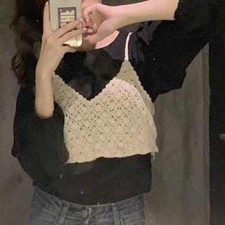 Long-sleeve T-shirt / Cropped Spaghetti Strap Top