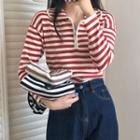 Long-sleeve Zip-front Striped Top