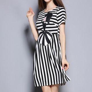 Short-sleeve Print Striped Dress