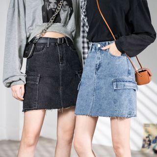 High-waist Cargo Denim Skirt