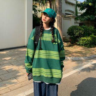Long-sleeve Two Tone Striped Sweatshirt
