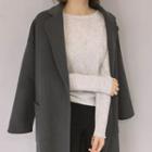Tie-waist Notch Lapel Long Woolen Coat