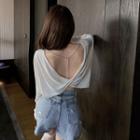 Faux Pearl Strap Open-back Blouse