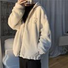 Reversible Cartoon Bear Print Fleece Zip-up Hoodie