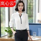 Contrast Trim V-neck Long-sleeve Blouse
