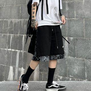Mock Two-piece Paisley Print Wide Leg Sweatshorts