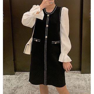 Contrast Trim Bell-sleeve Mini Dress