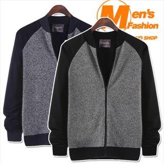 Raglan-sleeve Knit-panel Baseball Jacket