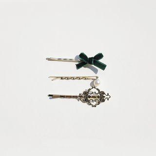 Set: Velvet Bow / Faux Pearl / Alloy Hair Pin (assorted Designs)