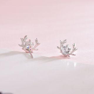 925 Sterling Silver Rhinestone Deer Earring 1 Pair - Es562 - Silver - One Size