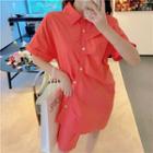 Shirred Short-sleeve Shirtdress
