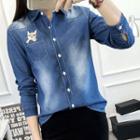 Cat Embroidered Chambray Shirt
