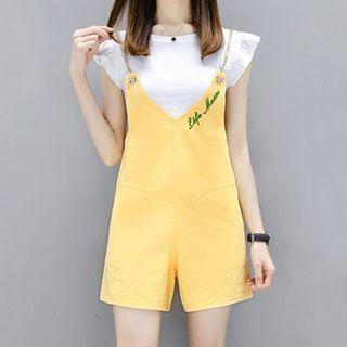 Set: Frill Trim Sleeveless T-shirt + Jumper Shorts