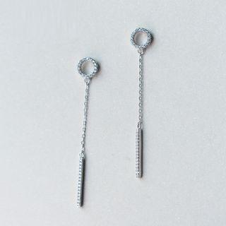 925 Sterling Silver Rhinestone Bar Drop Earrings