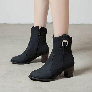 Faux Suede Buckled Block-heel Ankle Boots