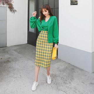 Plaid Midi Pencil Skirt