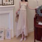 Spaghetti Strap Lace Top / Cardigan / Midi A-line Skirt