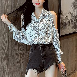 Print Cold-shoulder Blouse