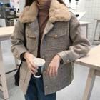 Furry Collar Single-breasted Jacket Khaki - One Size