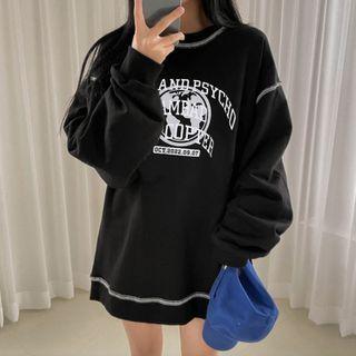 Lettering Loose Fit Round Neck Sweatshirt